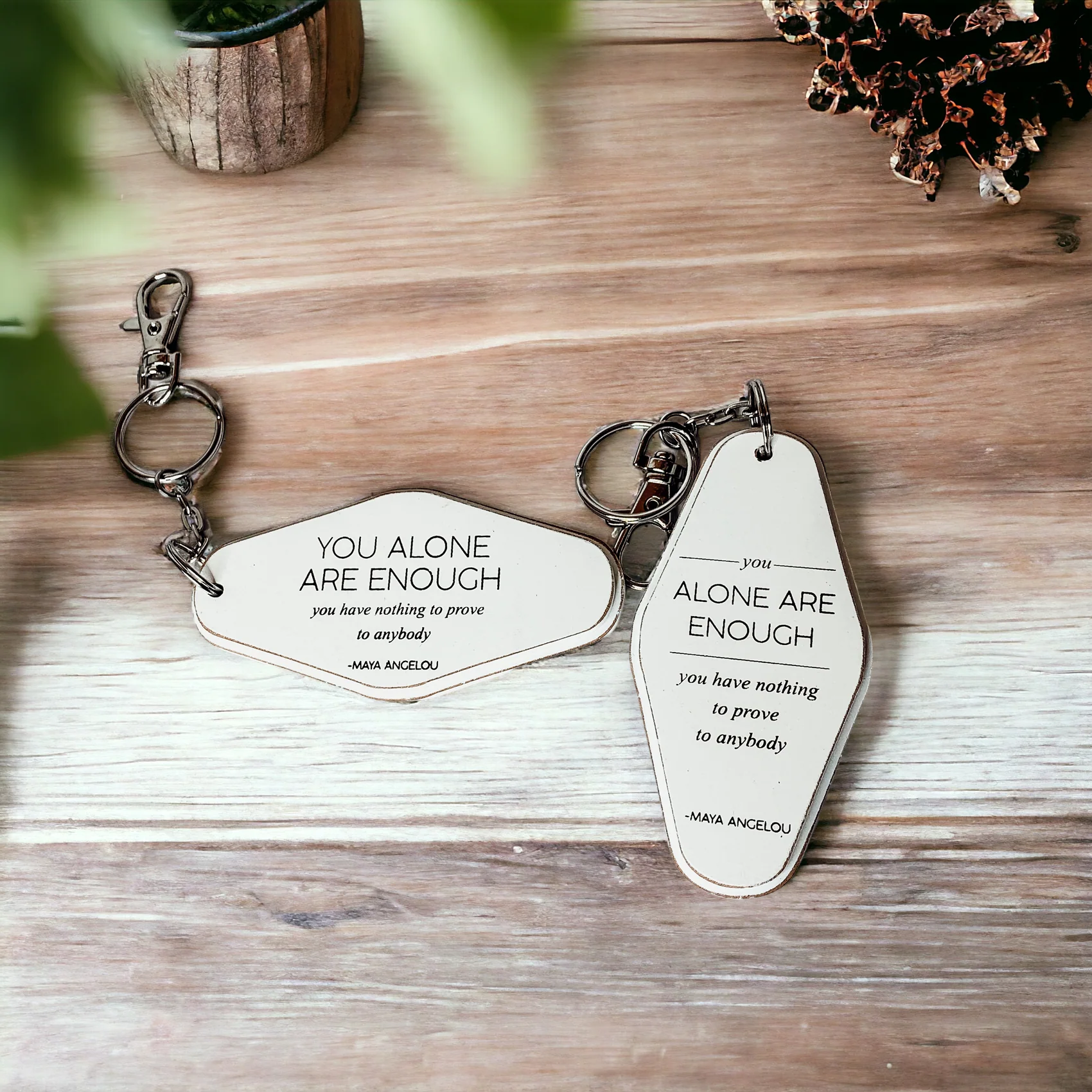 Wooden Inspirational Keychains Double Sided Engraved Motivational Messages Vertical Horizontal - Image 4