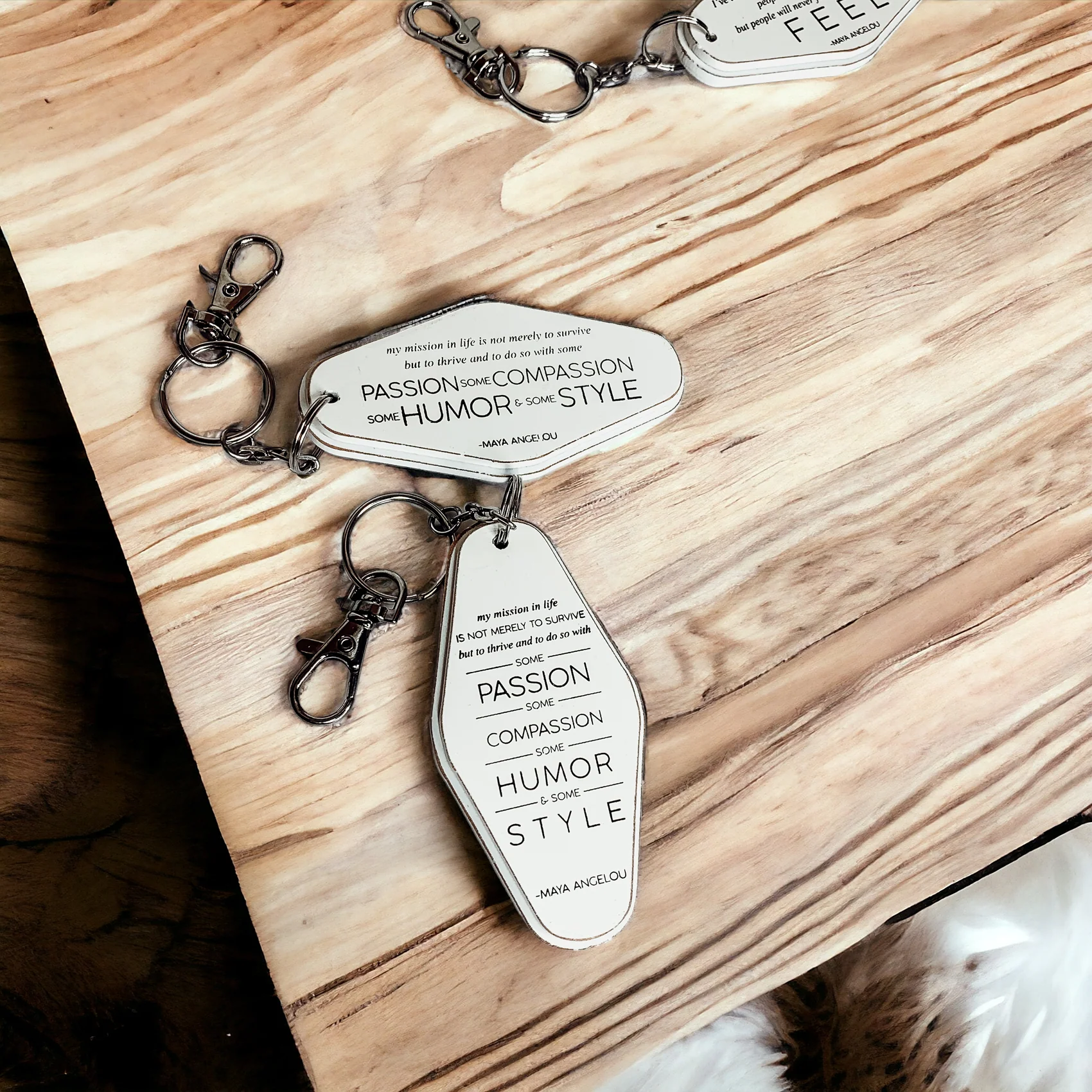 Wooden Inspirational Keychains Double Sided Engraved Motivational Messages Vertical Horizontal - Image 7