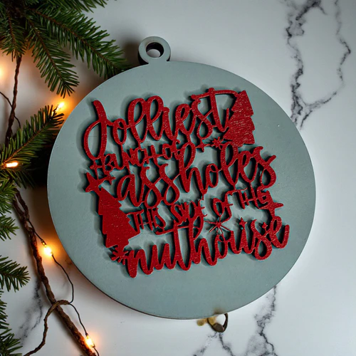 Funny Sarcastic Christmas Ornament Wooden Jolliest Bunch 12 Colors Holiday Gift - Image 10