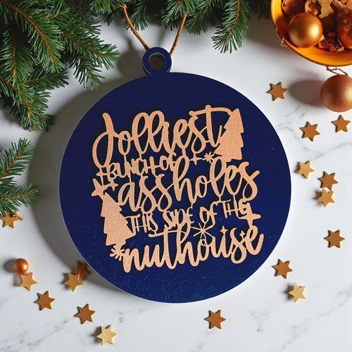 Funny Sarcastic Christmas Ornament Wooden Jolliest Bunch 12 Colors Holiday Gift - Image 11