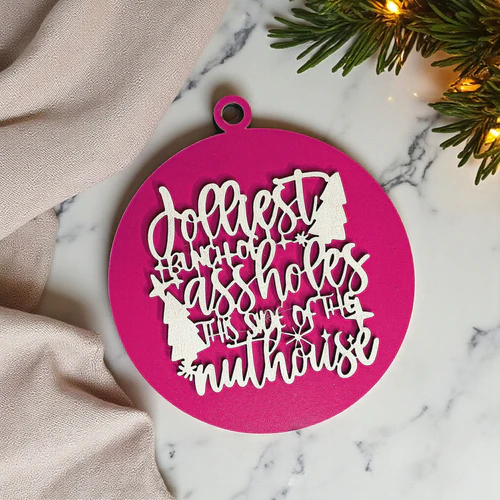 Funny Sarcastic Christmas Ornament Wooden Jolliest Bunch 12 Colors Holiday Gift - Image 12