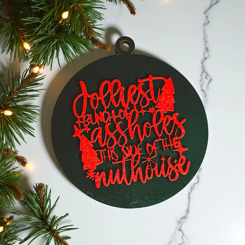 Funny Sarcastic Christmas Ornament Wooden Jolliest Bunch 12 Colors Holiday Gift - Image 13