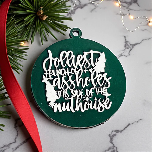 Funny Sarcastic Christmas Ornament Wooden Jolliest Bunch 12 Colors Holiday Gift - Image 16