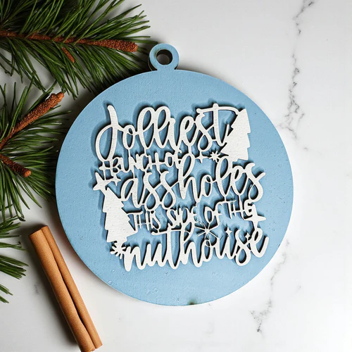 Funny Sarcastic Christmas Ornament Wooden Jolliest Bunch 12 Colors Holiday Gift - Image 18