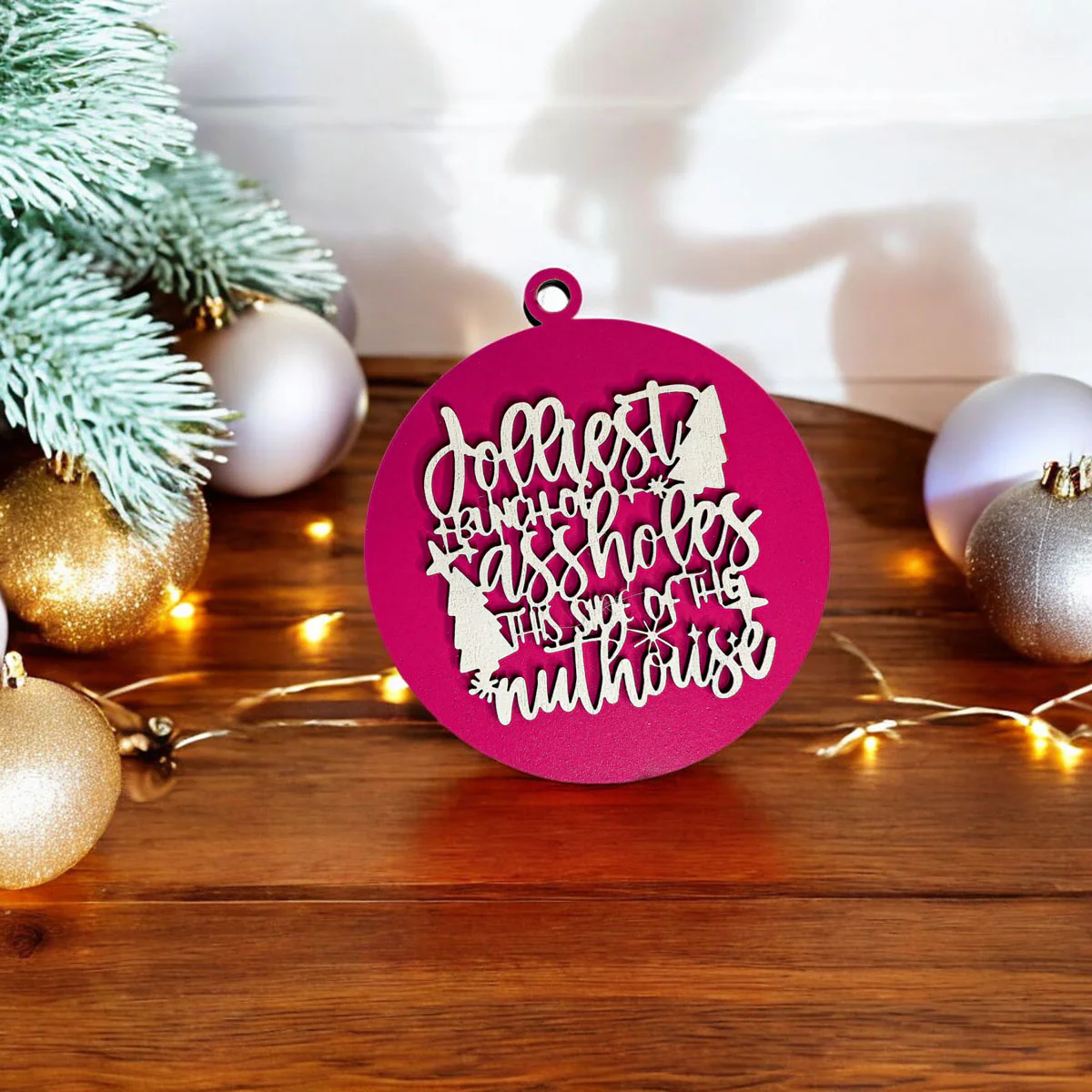 Funny Sarcastic Christmas Ornament Wooden Jolliest Bunch 12 Colors Holiday Gift - Image 4