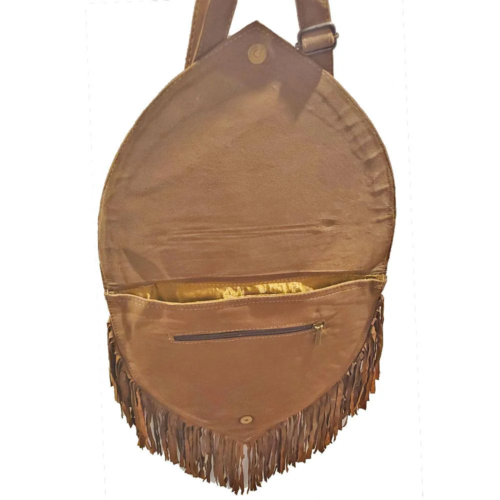 Kashida Embroidered Bihar Suede Fringe Tassel Shoulder Bag - Image 4