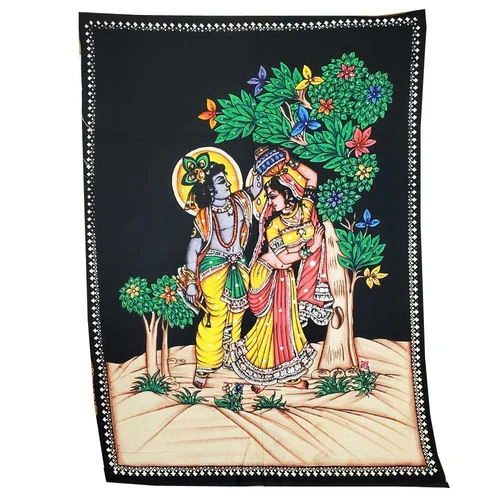 Krishna Wall Art Black Handpainted Cloth Banner Sequin - Image 10