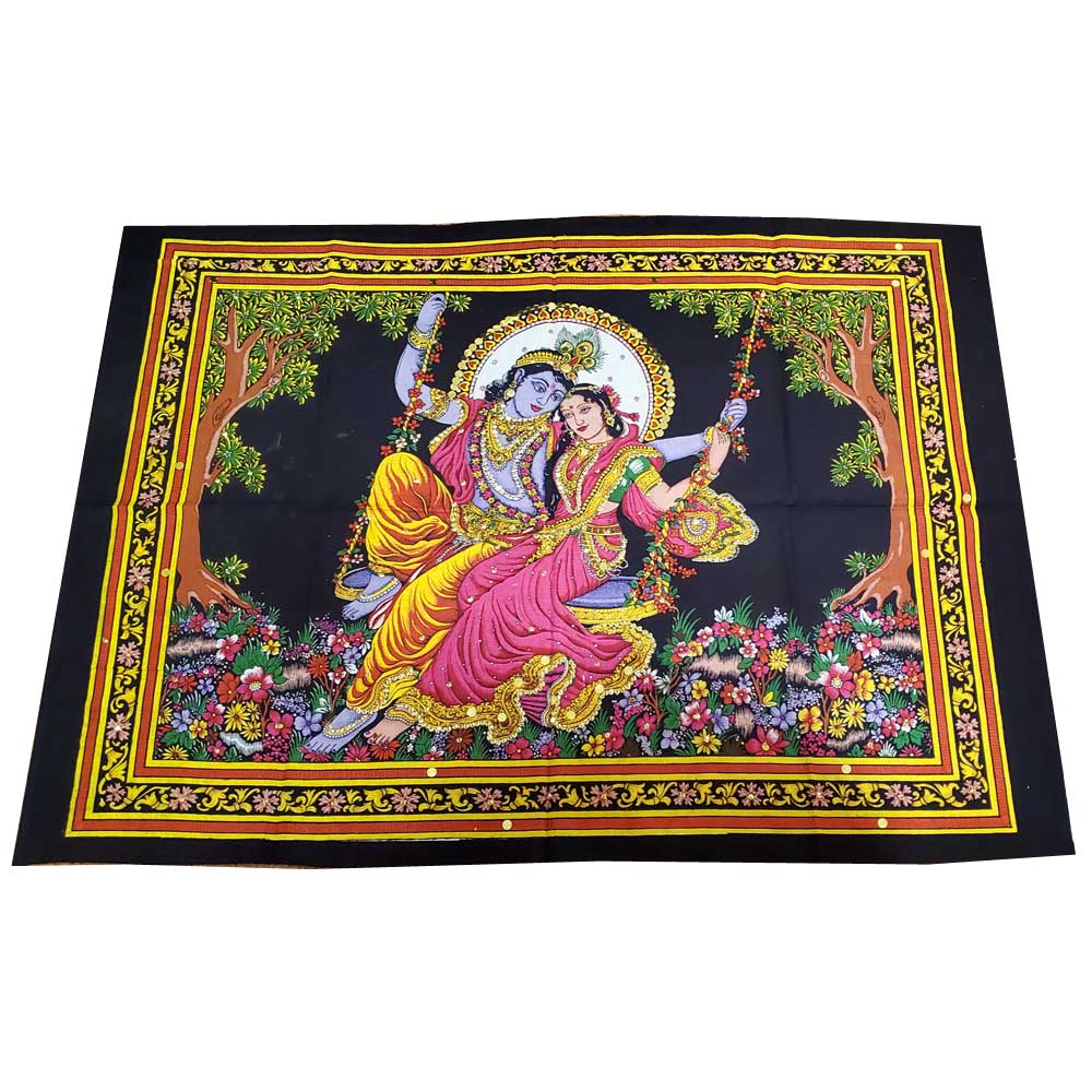 Krishna Wall Art Black Handpainted Cloth Banner Sequin - Image 4