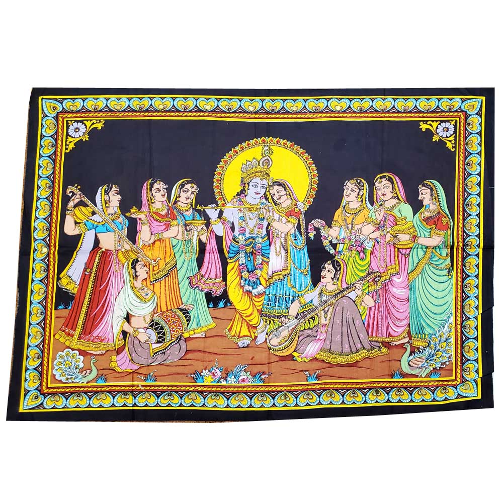 Krishna Wall Art Black Handpainted Cloth Banner Sequin - Image 5