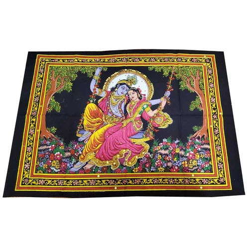 Krishna Wall Art Black Handpainted Cloth Banner Sequin - Image 6