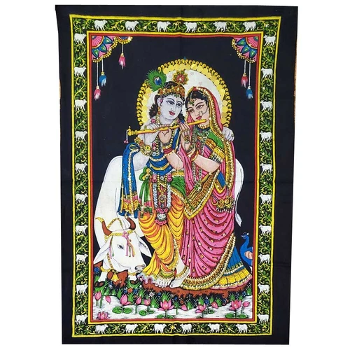 Krishna Wall Art Black Handpainted Cloth Banner Sequin - Image 7