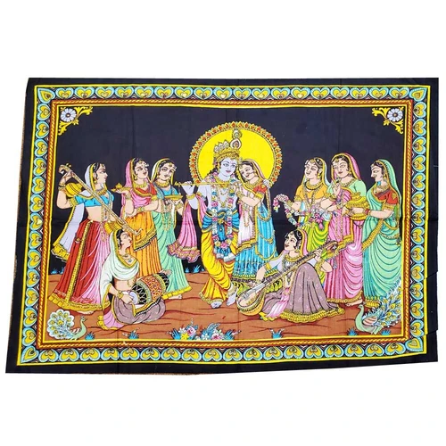 Krishna Wall Art Black Handpainted Cloth Banner Sequin - Image 8