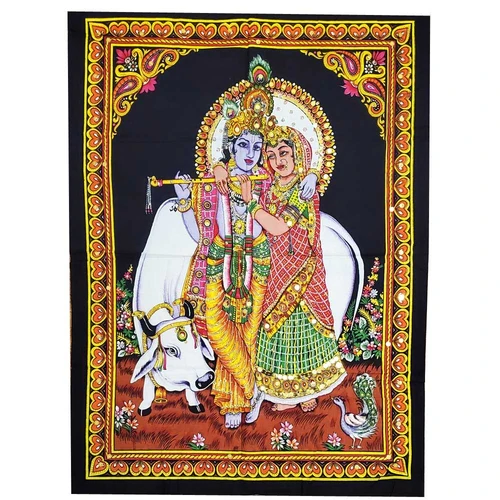 Krishna Wall Art Black Handpainted Cloth Banner Sequin - Image 9