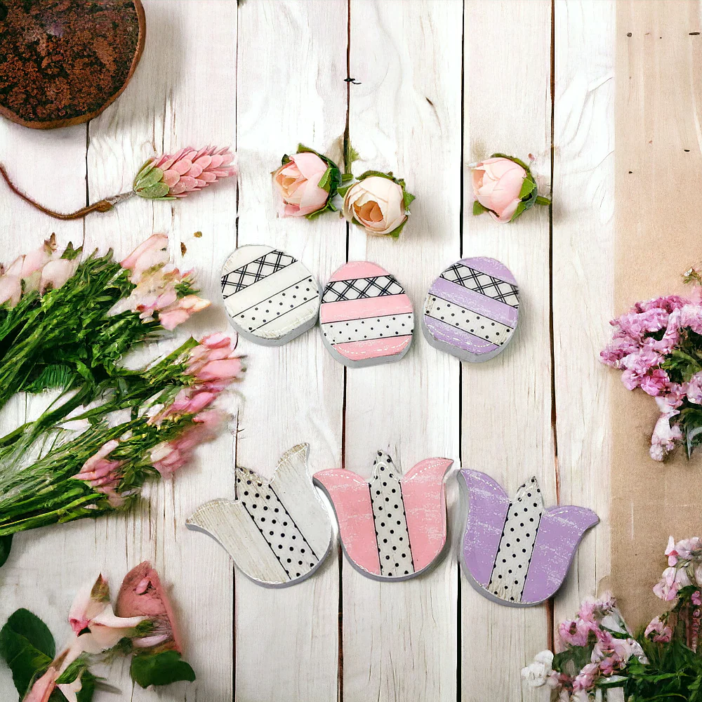 Handmade Wooden Magnetic Spring Magnets Set Of 3 Easter Egg Decorative Fridge Magnets - Image 10