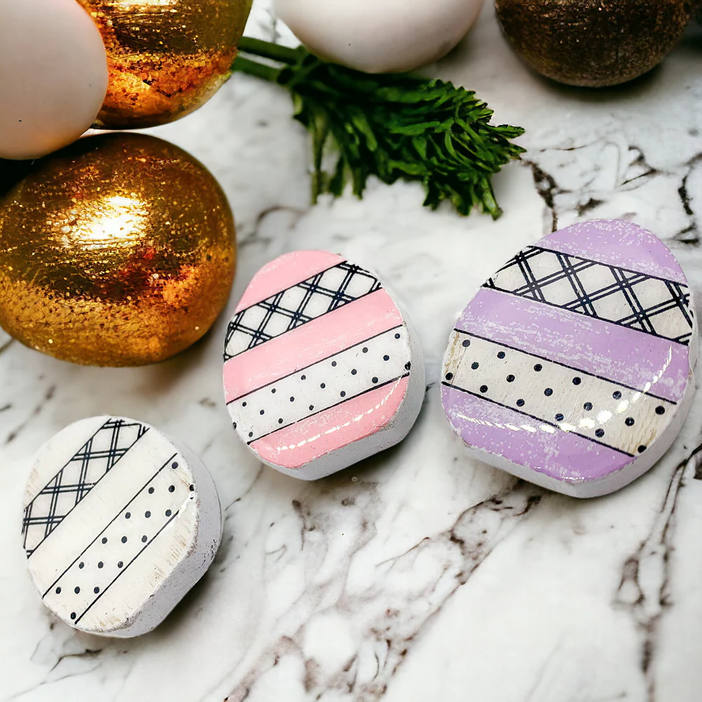 Handmade Wooden Magnetic Spring Magnets Set Of 3 Easter Egg Decorative Fridge Magnets - Image 3