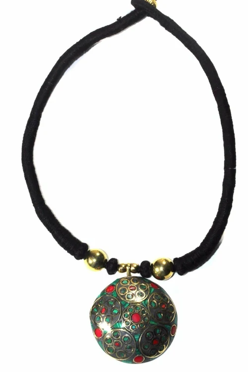 Mosaic Medallion Necklace Colorful Handplaced Brass Pendant - Image 14