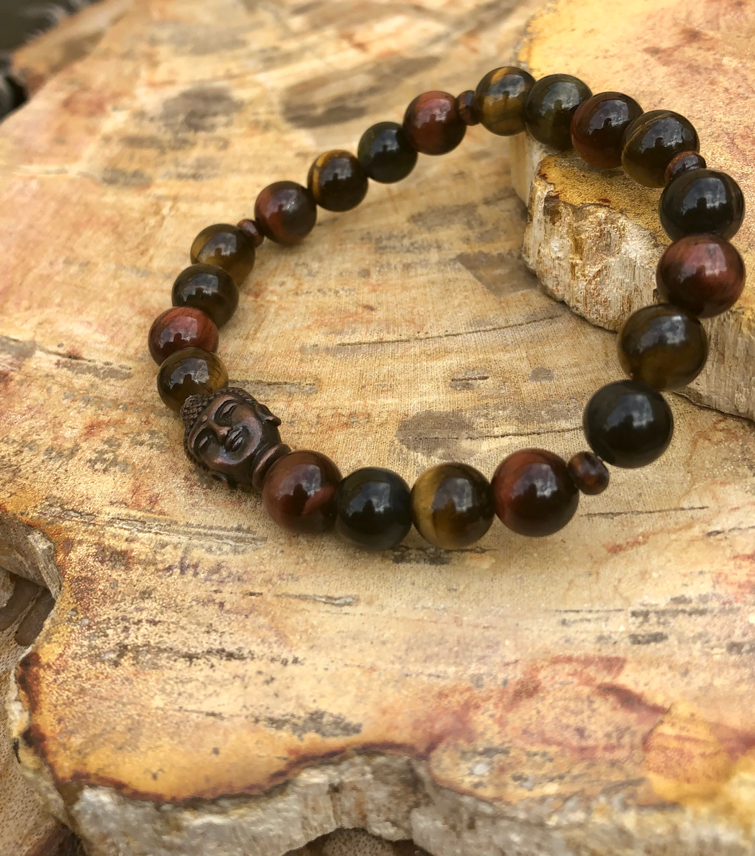 Multi Tiger Eye Gemstone Stretch Bracelet With Buddha - Image 3