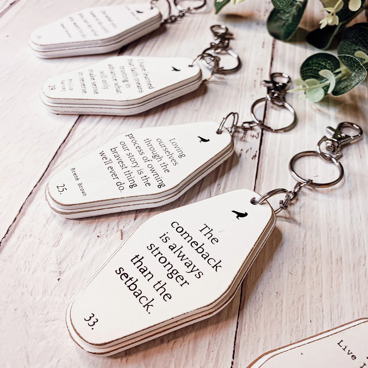 Wooden Inspirational Key Chains Reversible Heavy Duty Motivational Quotes Keyring Set 10 Plus Styles - Image 13