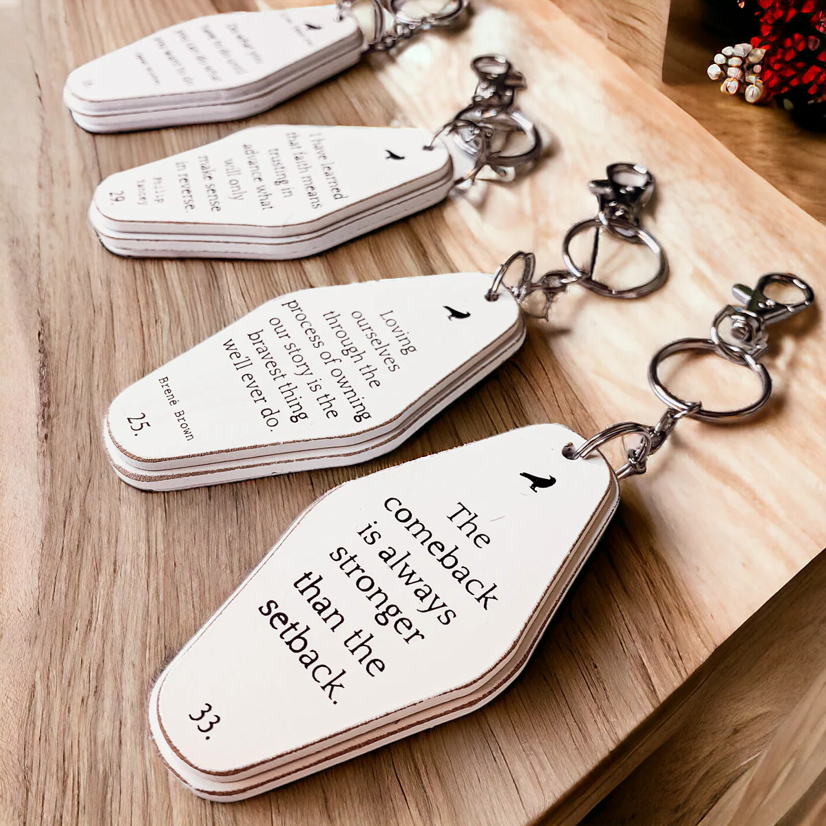 Wooden Inspirational Key Chains Reversible Heavy Duty Motivational Quotes Keyring Set 10 Plus Styles - Image 7