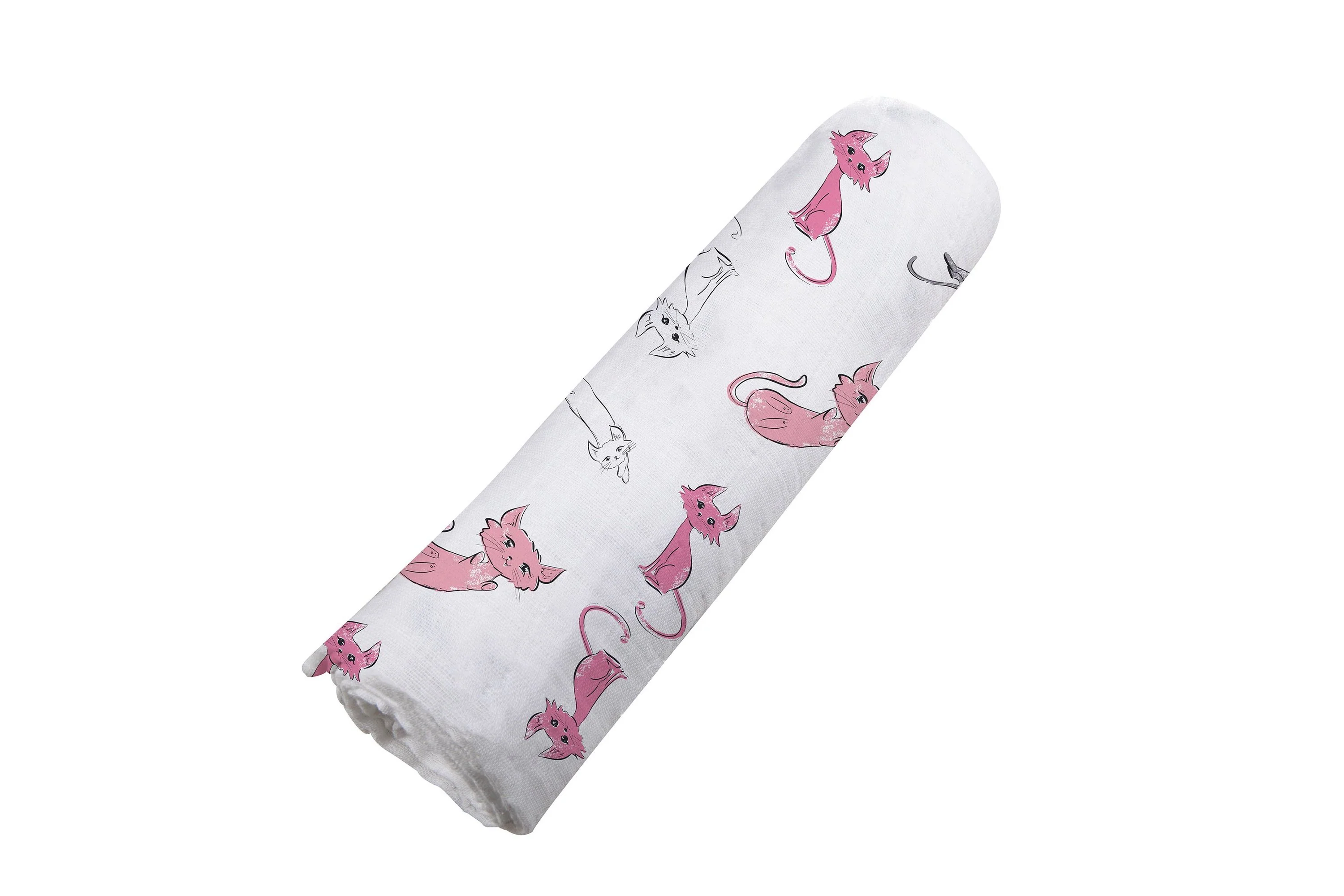 Bamboo Muslin Swaddle Pink Kitty Print Breathable Soft - Image 5