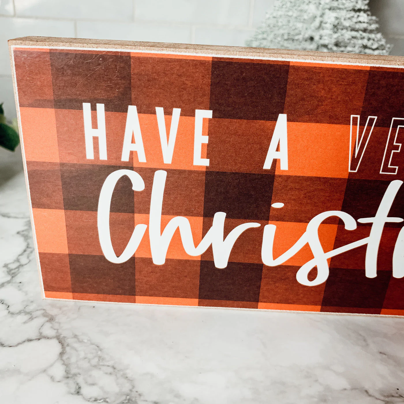 Red Buffalo Check Christmas Sign - Farmhouse Holiday Wooden Wall Decor - Image 5