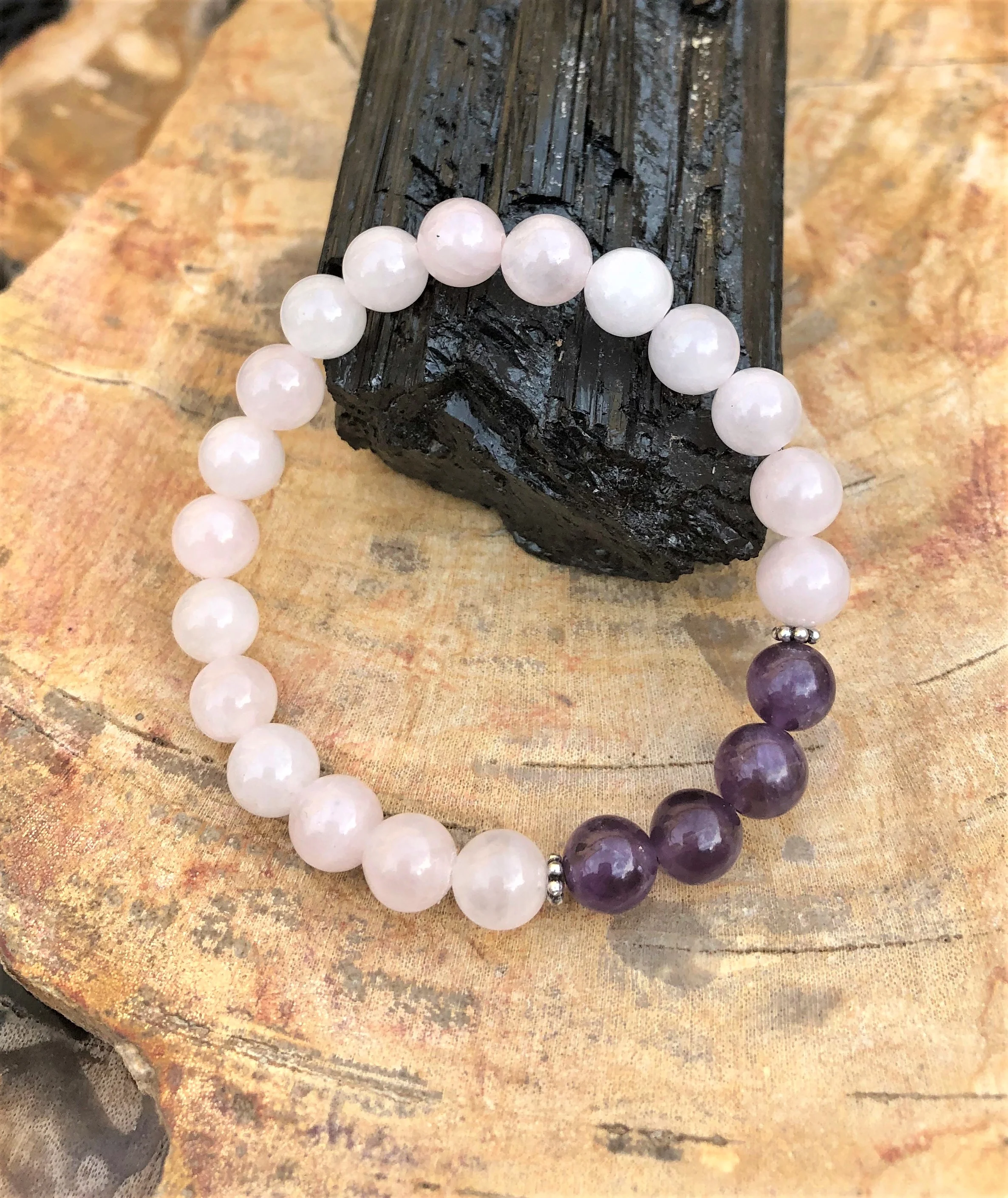Rose Quartz Amethyst Stretch Bracelet For Women Beaded - Image 3