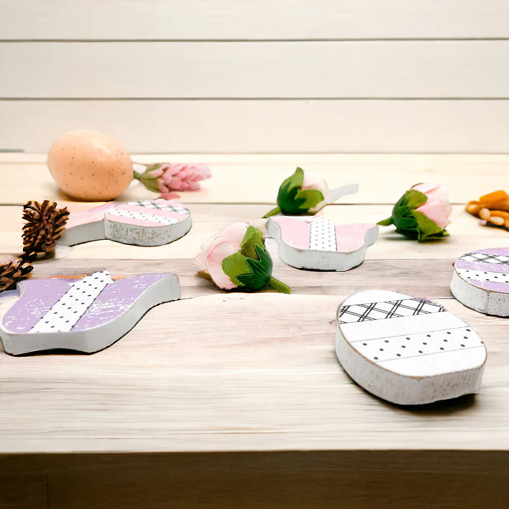 Handmade Wooden Spring Easter Decor 6Pc Accents Tulips And Easter Eggs Mantel Tier Tray Display - Image 8