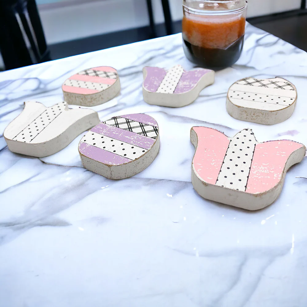 Handmade Wooden Spring Easter Decor 6Pc Accents Tulips And Easter Eggs Mantel Tier Tray Display - Image 9