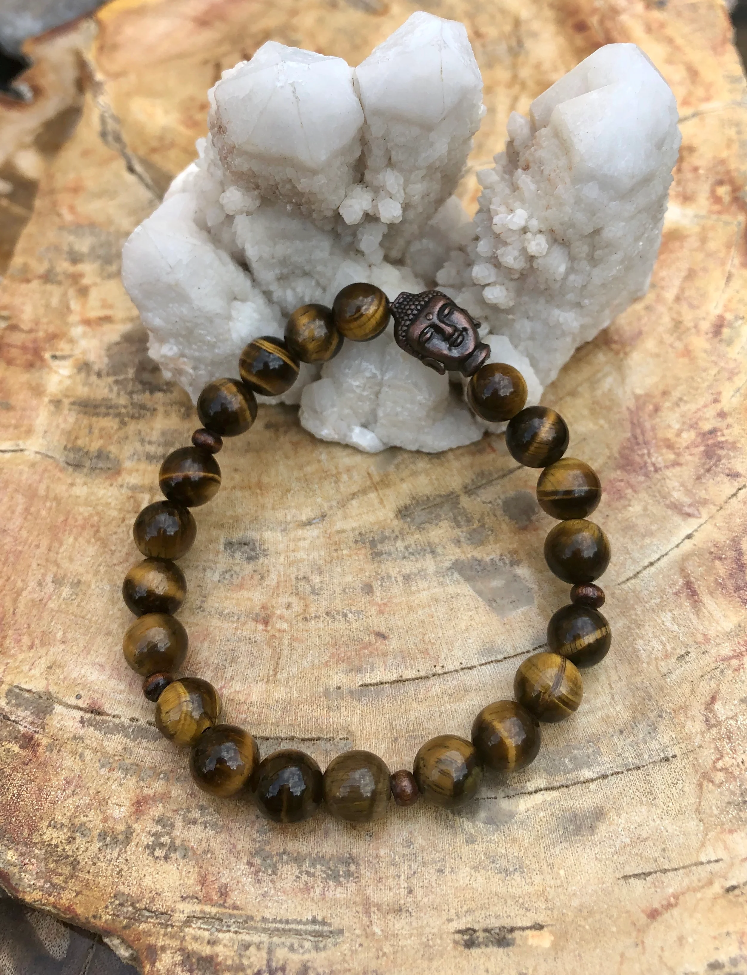 Tiger Eye Buddha Gemstone Stretch Bracelet For Men Beads - Image 3