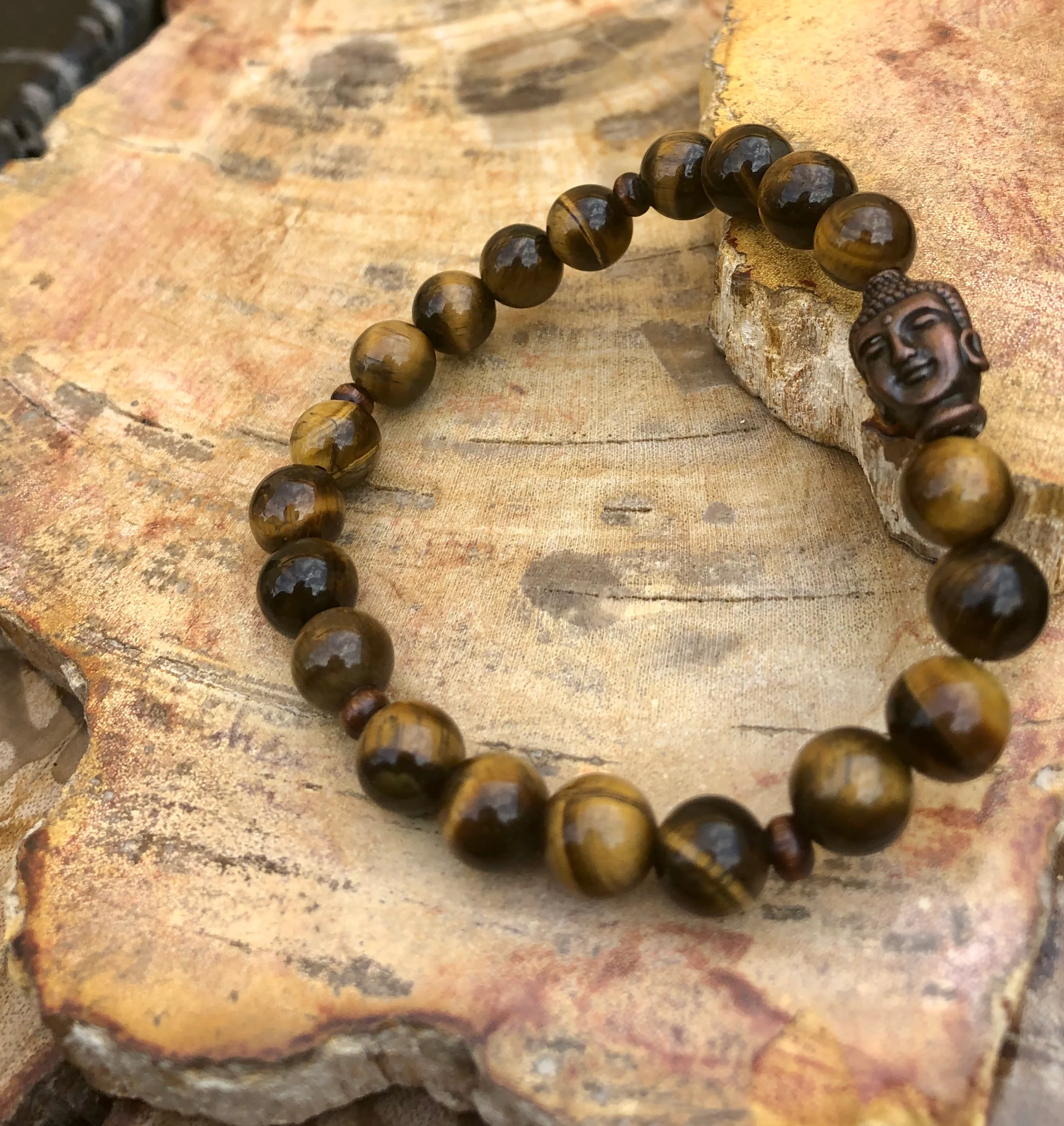 Tiger Eye Buddha Gemstone Stretch Bracelet For Men Beads - Image 5