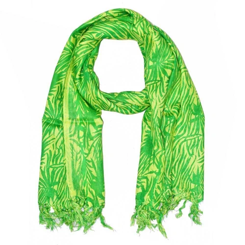 Tropical Plant Print Cotton Tassel Scarf Lightweight Beach - Image 3