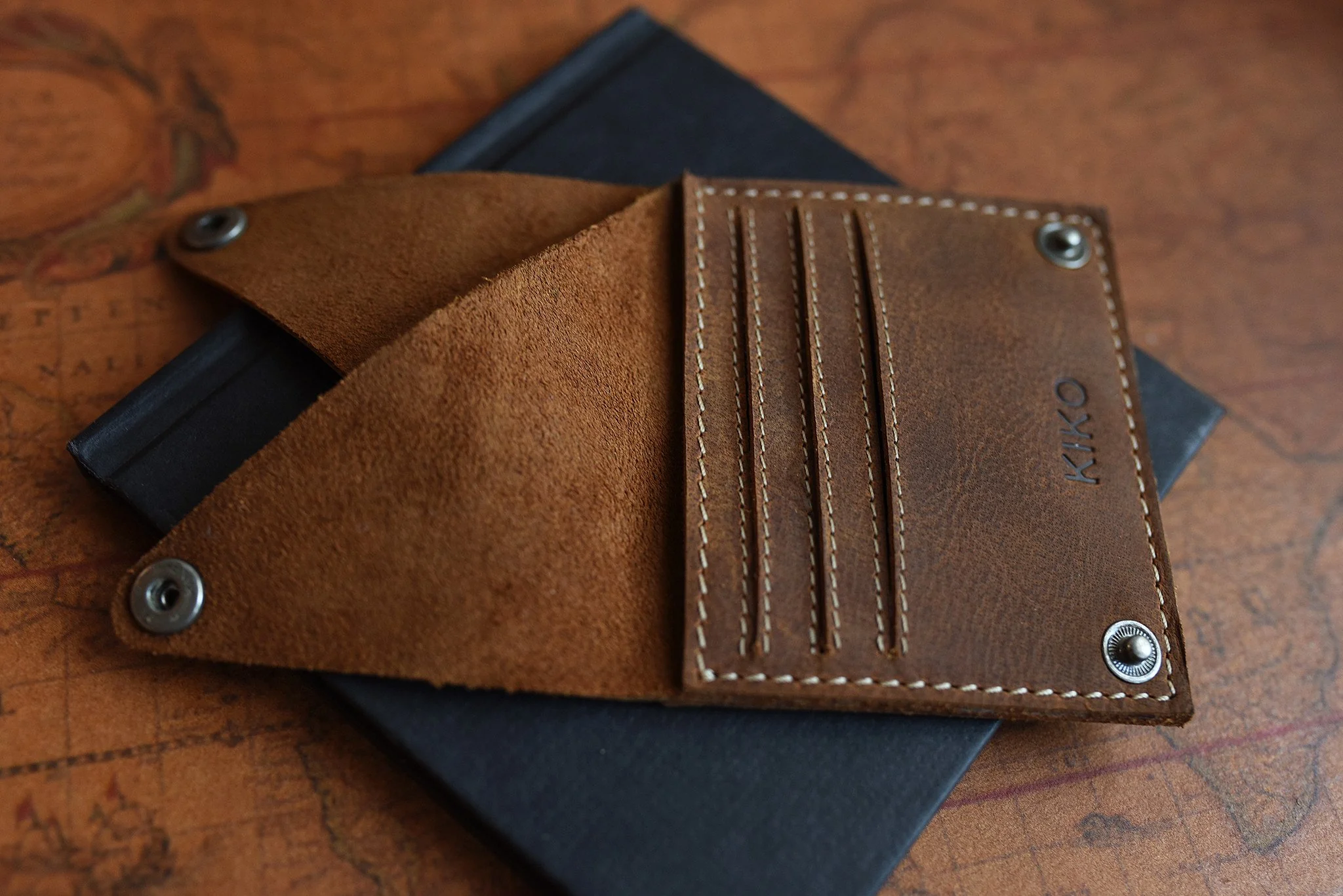 Leather Wing Fold Card Wallet Slim Snap Closure Everyday - Image 3